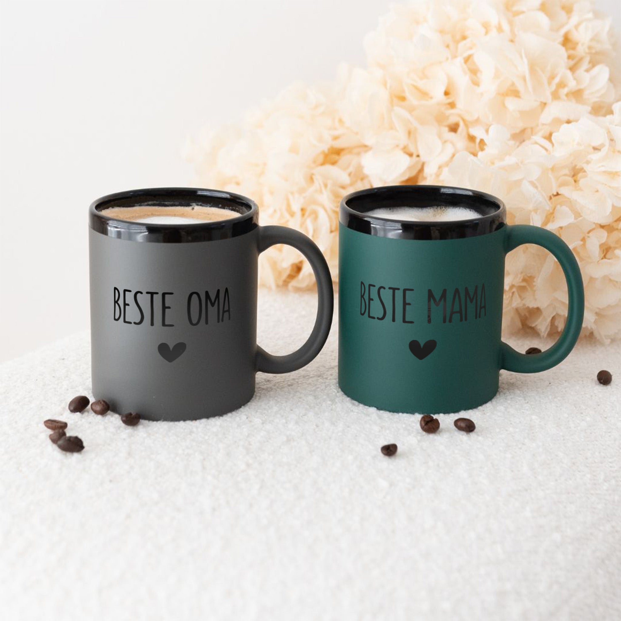 Keramikbecher Grau oder Grün - Name und Herz - wunderwunsch