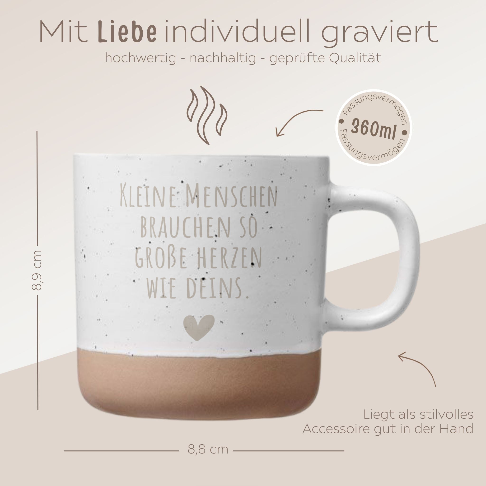 Keramikbecher Steingut - Kleine Menschen große Herzen - wunderwunsch