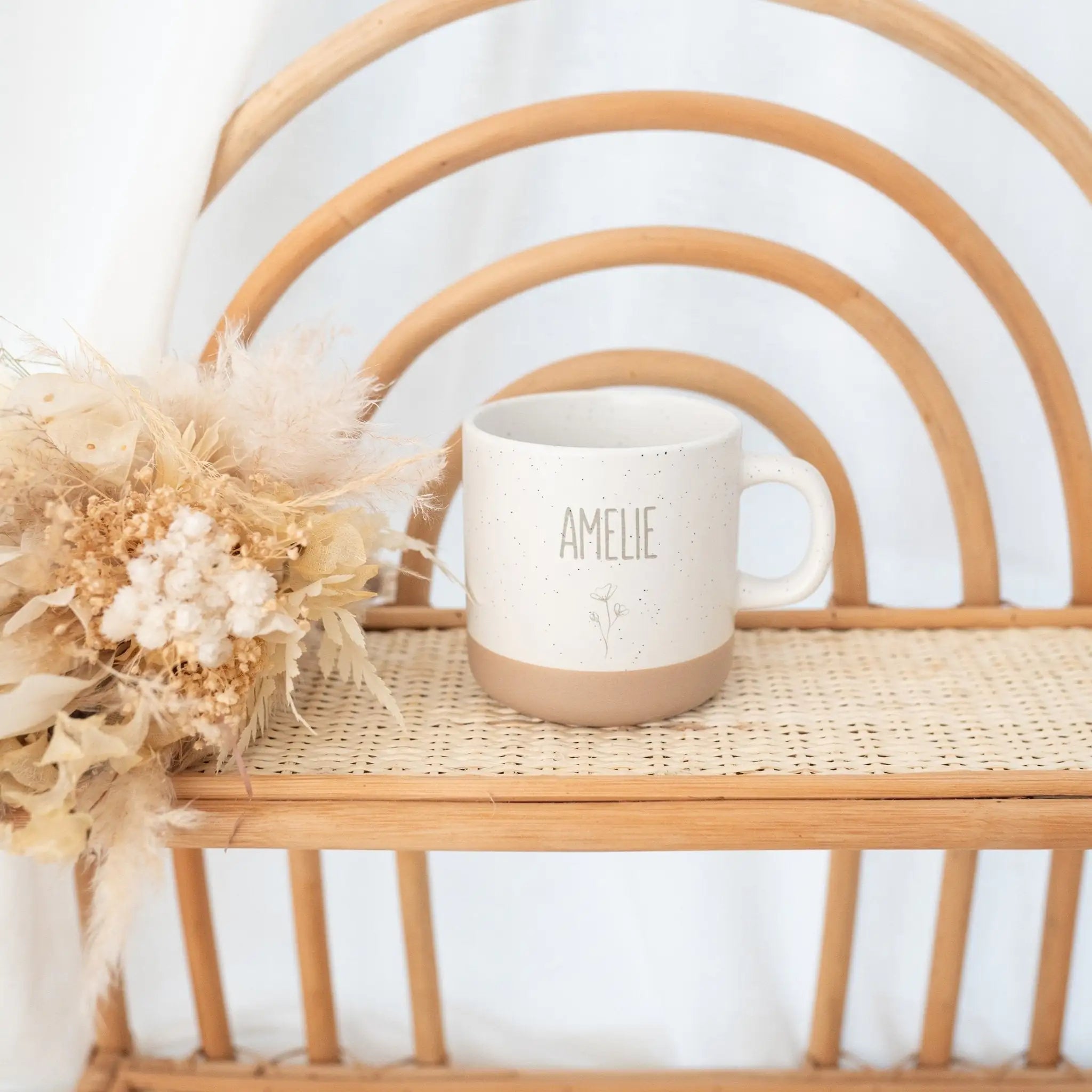 Keramikbecher Steingut - Name und Blume - wunderwunsch