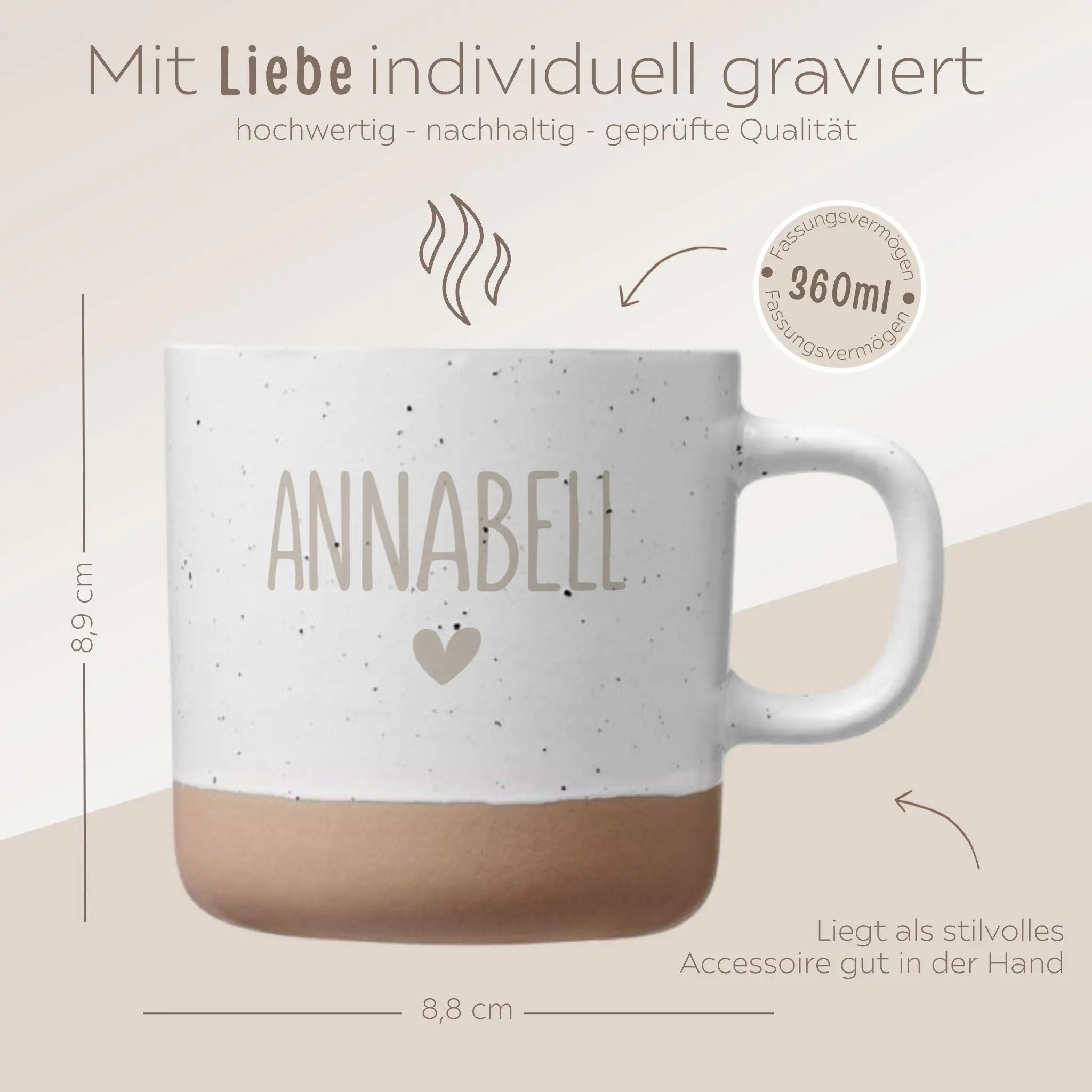 Keramikbecher Steingut - Name und Herz - wunderwunsch