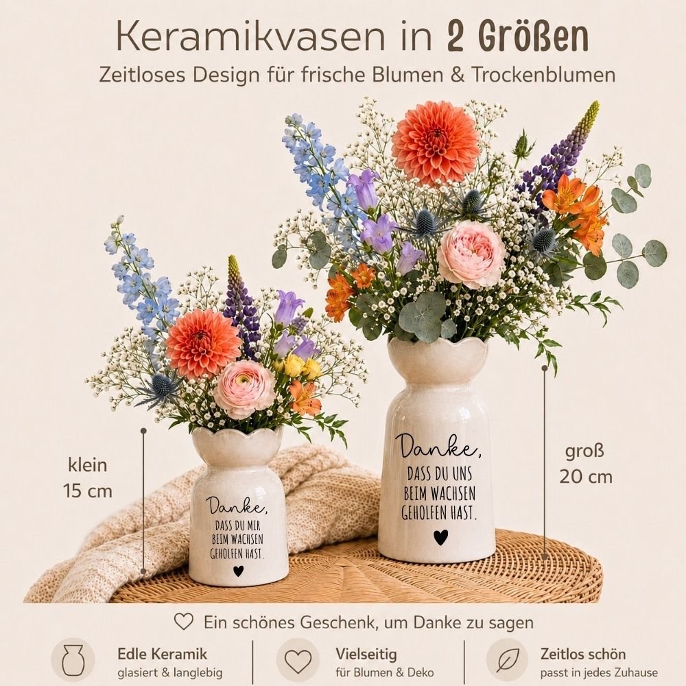 Keramikvase Blumenform - Danke, dass du beim wachsen geholfen hast - wunderwunsch