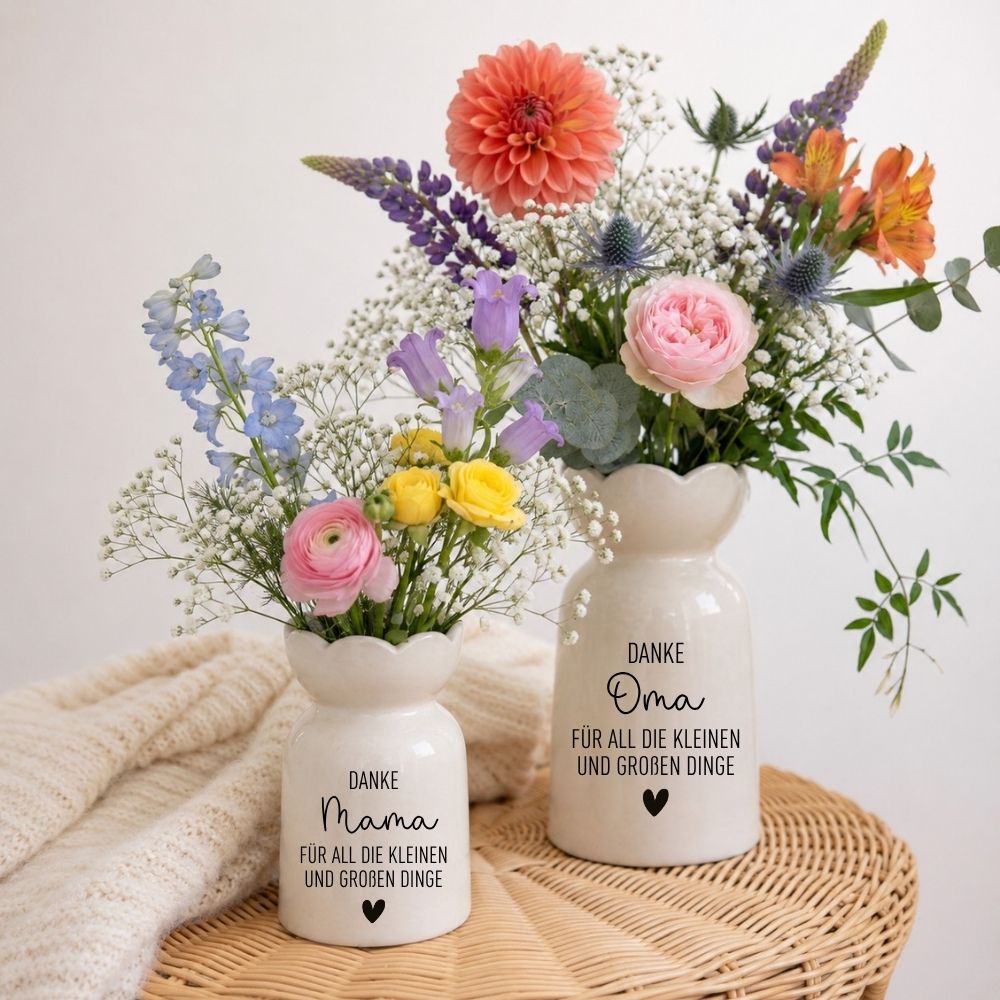 Keramikvase Blumenform - Danke für all die großen und kleinen Dinge - wunderwunsch