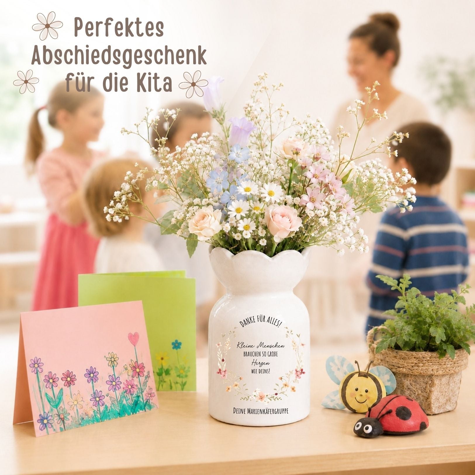 Keramikvase Blumenform - Kleine Menschen brauchen so große Herzen wie deins - wunderwunsch