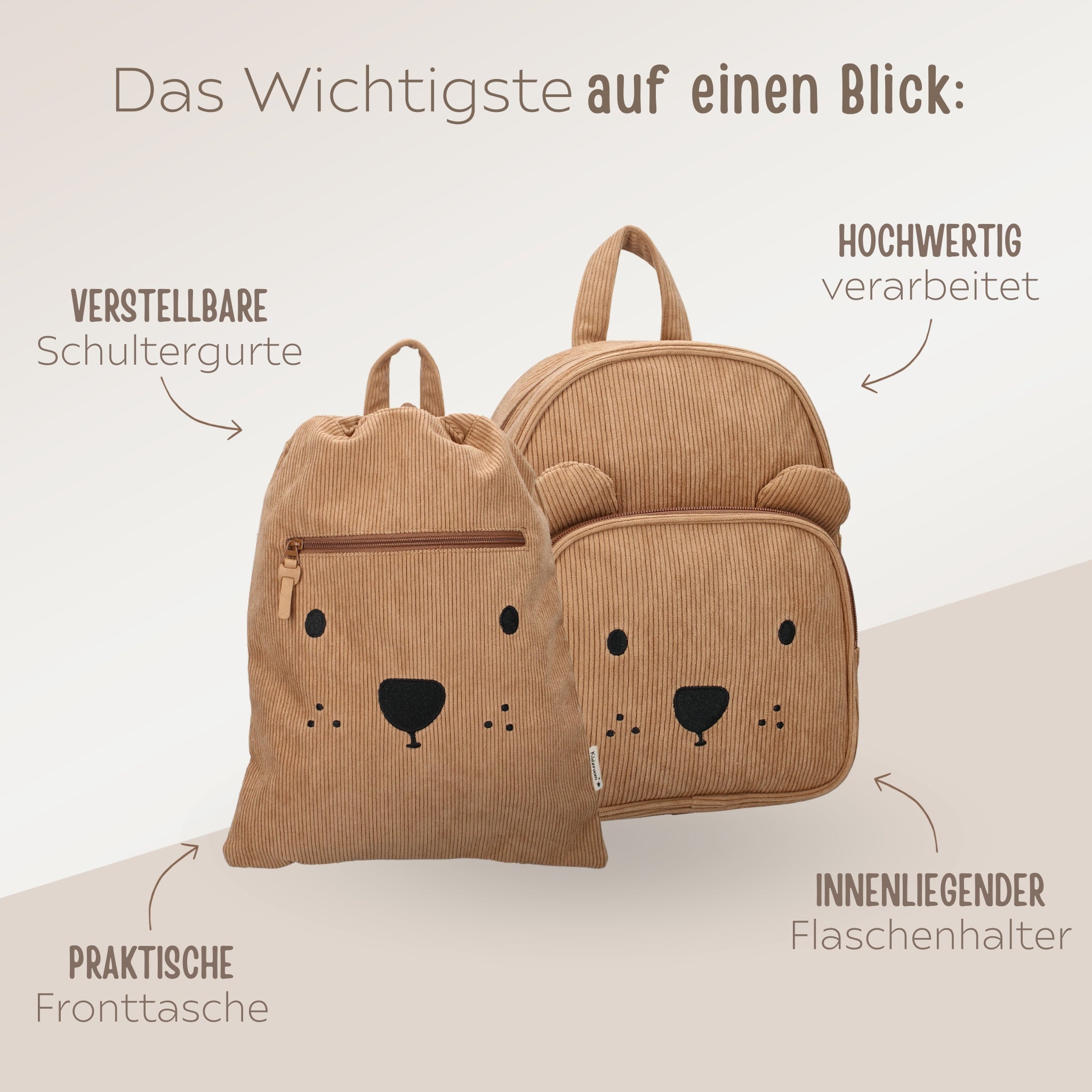 KIDZROOM Rucksack & Turnbeutel Teddy Cord - wunderwunsch