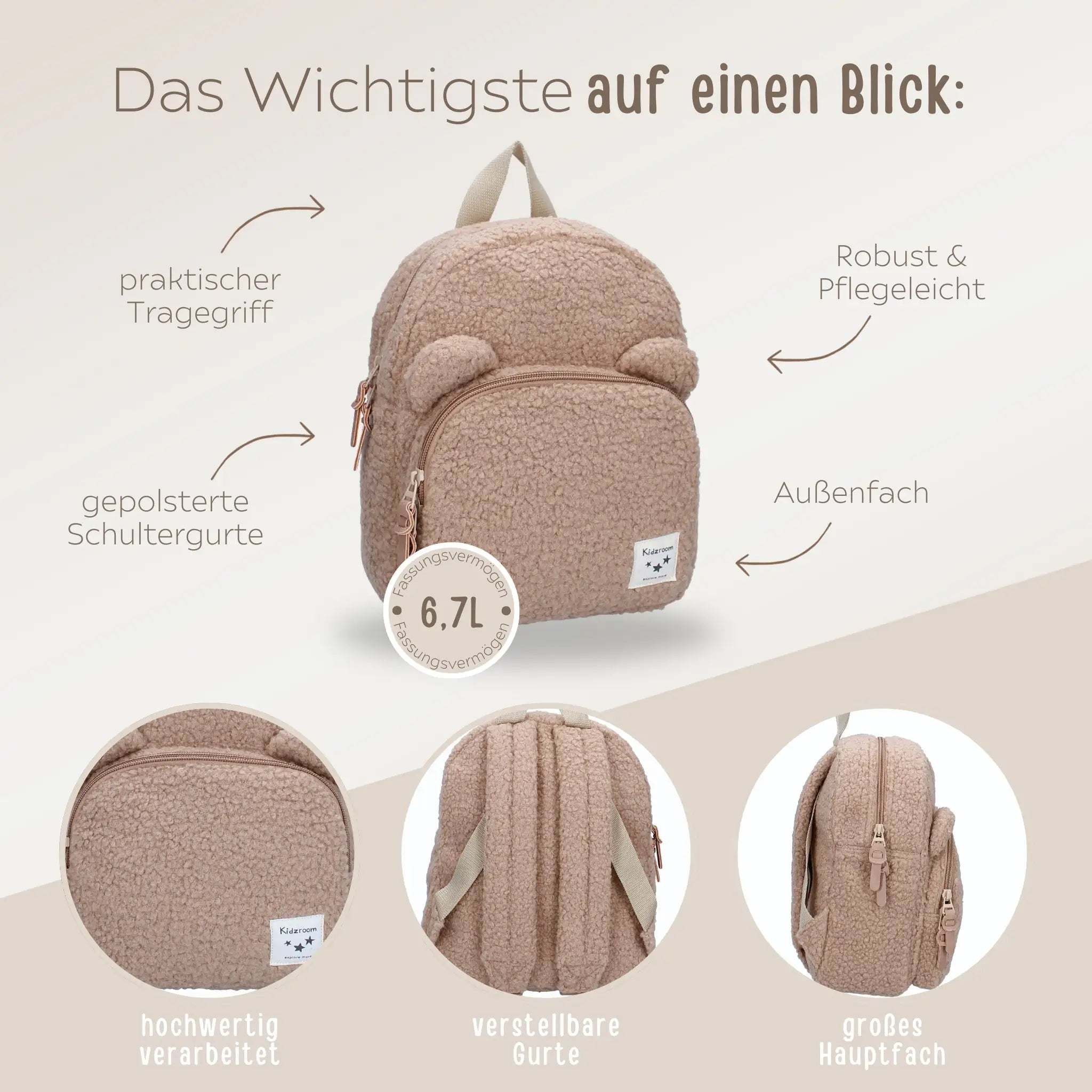 KIDZROOM Teddy Rucksack Plüsch personalisiert - wunderwunsch