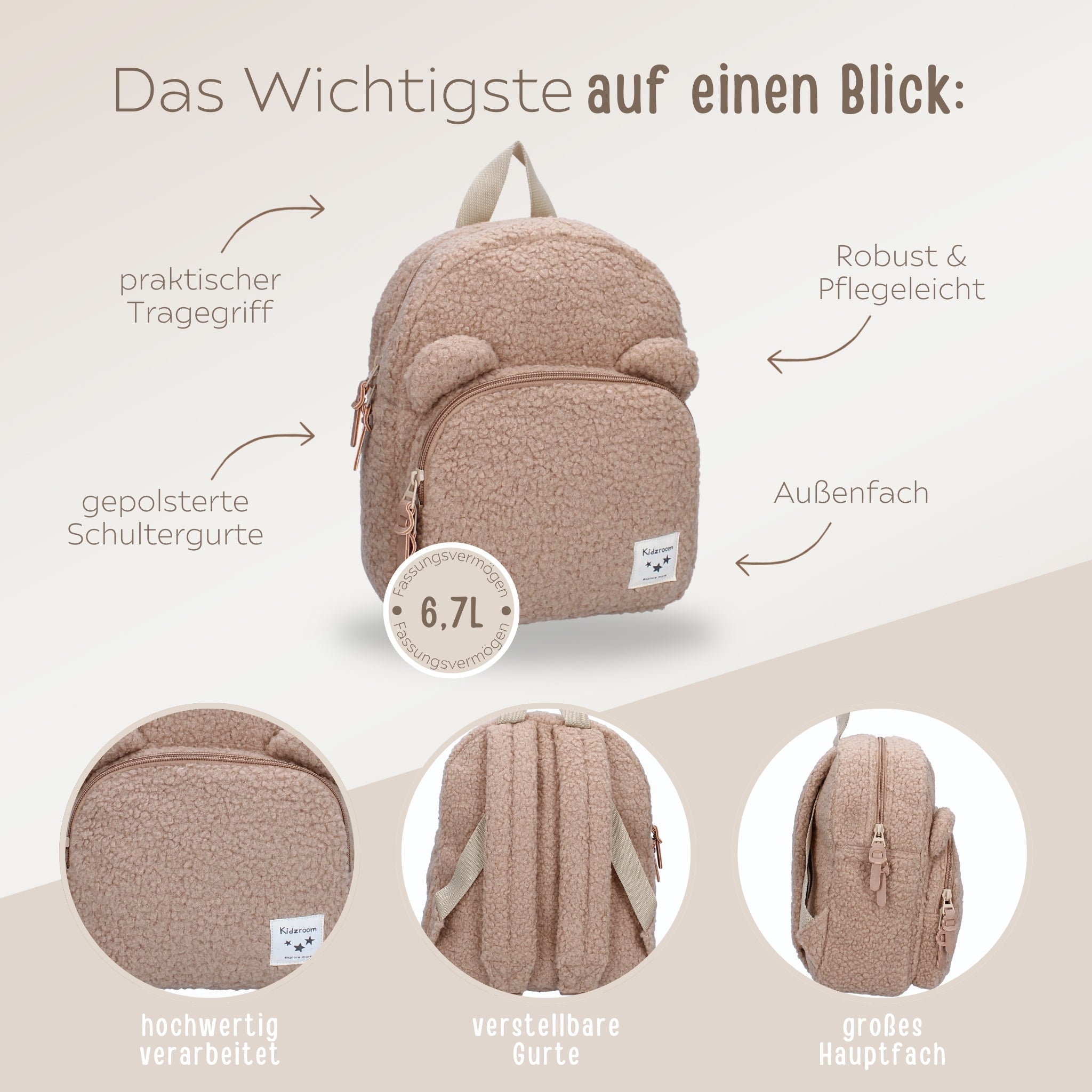 KIDZROOM Teddy Rucksack Plüsch personalisiert - wunderwunsch