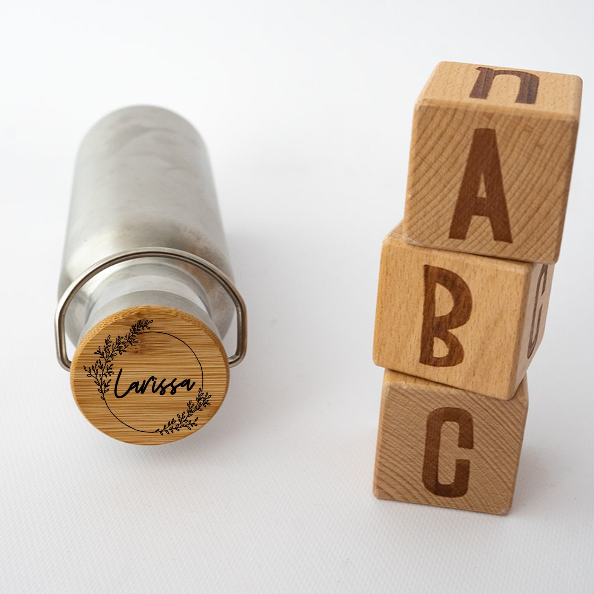 Kinder Trinkflasche Edelstahl personalisiert - Blumenkranz Gravur - wunderwunsch