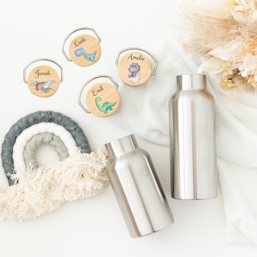 Kinder Trinkflasche Edelstahl personalisiert - Dinosaurier Aquarell - wunderwunsch