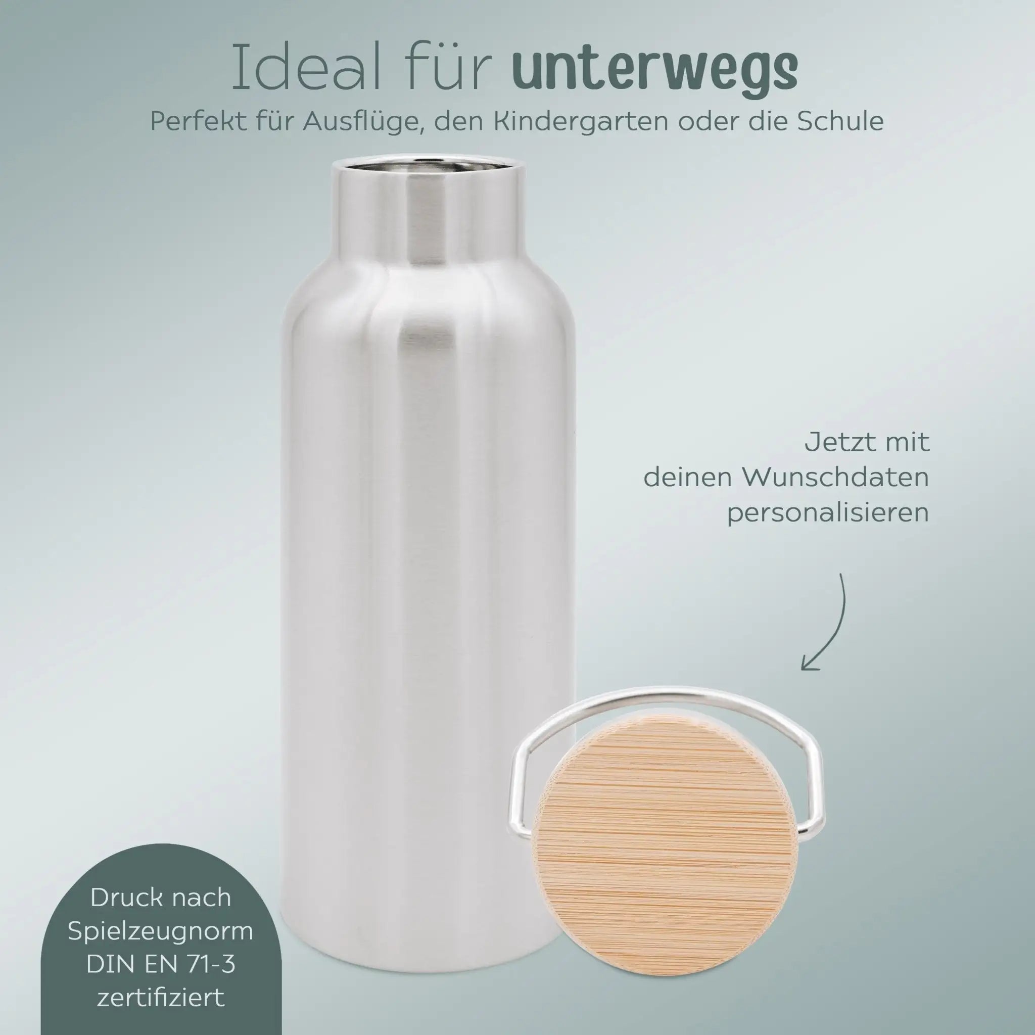 Kinder Trinkflasche Edelstahl personalisiert - Dinosaurier Aquarell - wunderwunsch