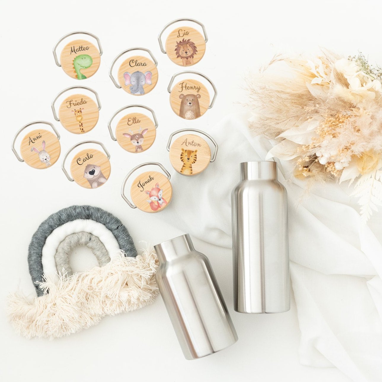 Kinder Trinkflasche Edelstahl personalisiert - Tier Aquarell - wunderwunsch