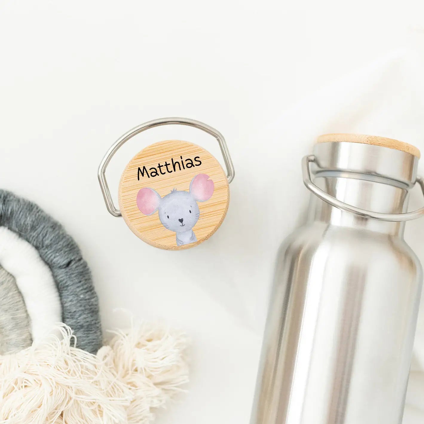 Kinder Trinkflasche Edelstahl personalisiert - Tier Aquarell - wunderwunsch