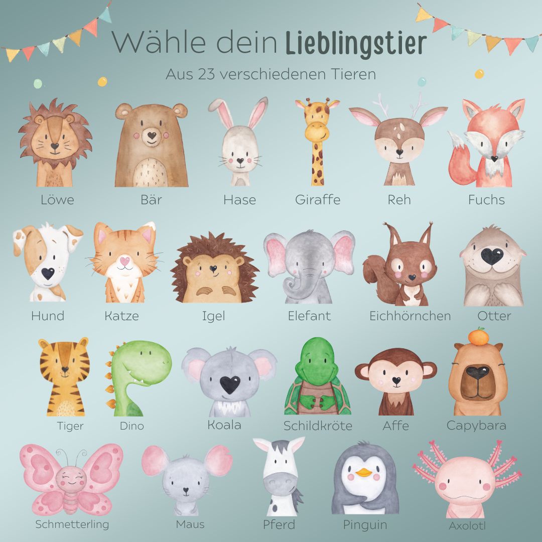 Kinder Trinkflasche weiß mit Trinkhalm personalisiert - Tier Aquarell - wunderwunsch