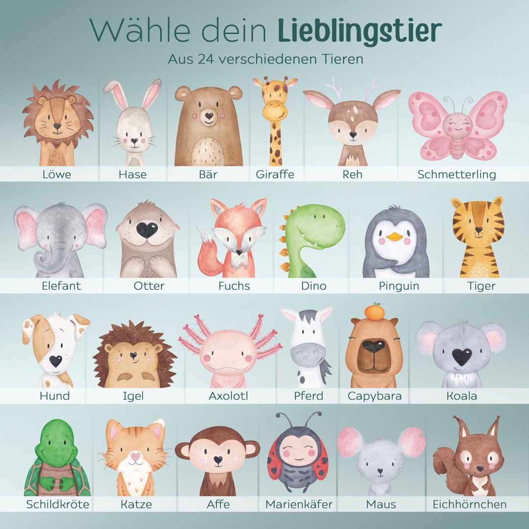 Kinder Trinkflasche weiß mit Trinkhalm personalisiert - Tier Aquarell - wunderwunsch