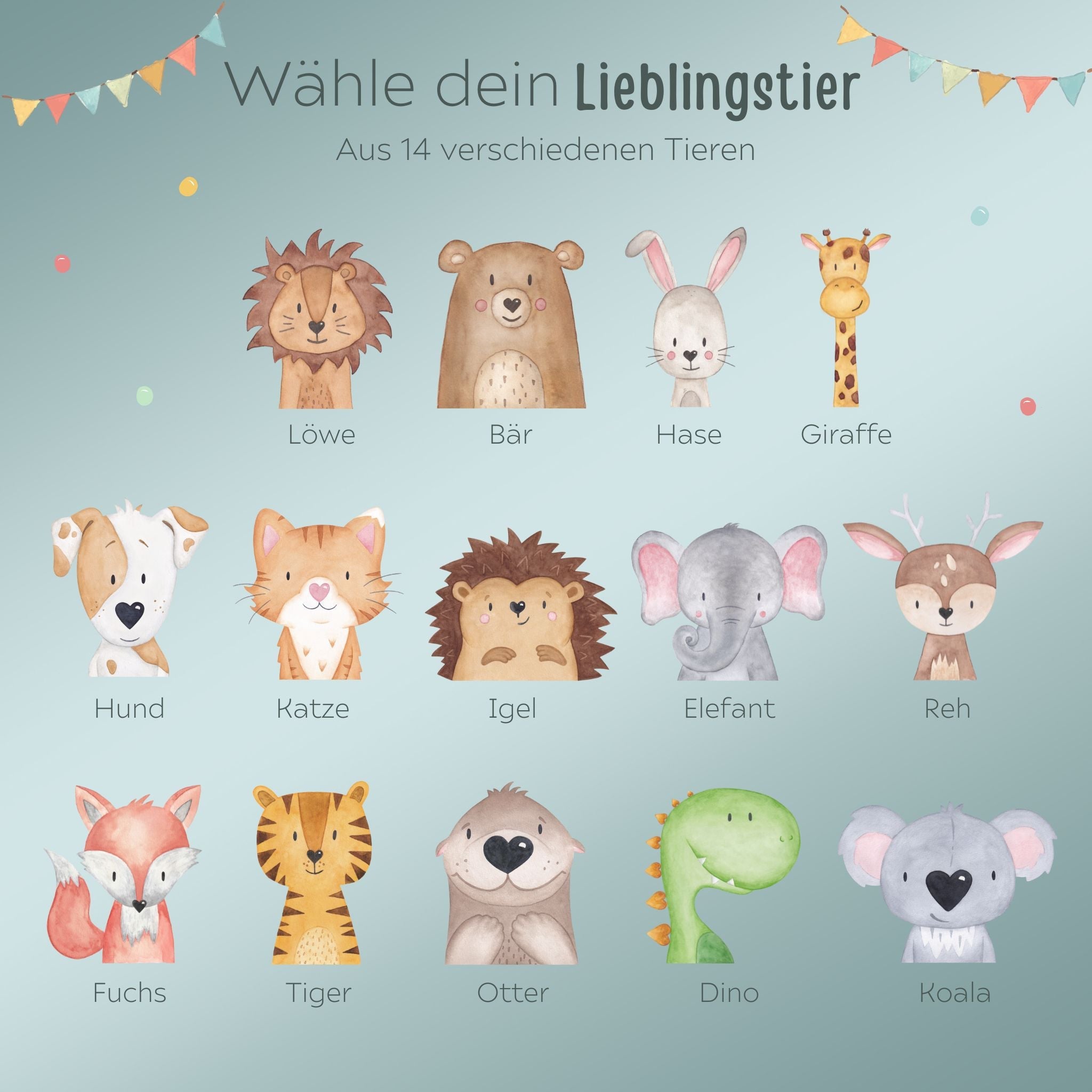 Kinder Trinkflasche weiß mit Trinkhalm personalisiert - Tier Girlande Aquarell - wunderwunsch