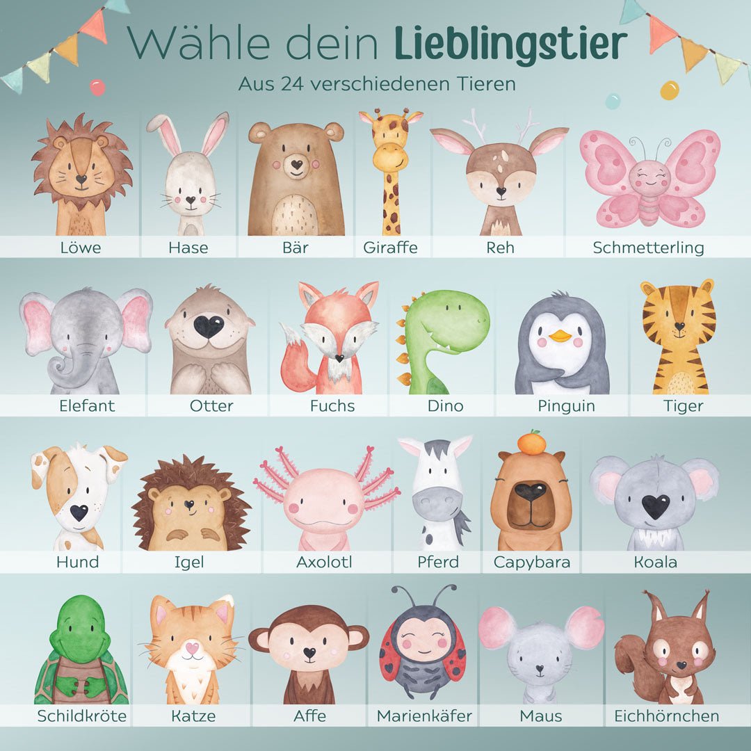 Kinder Trinkflasche weiß mit Trinkhalm personalisiert - Tier Girlande Aquarell - wunderwunsch