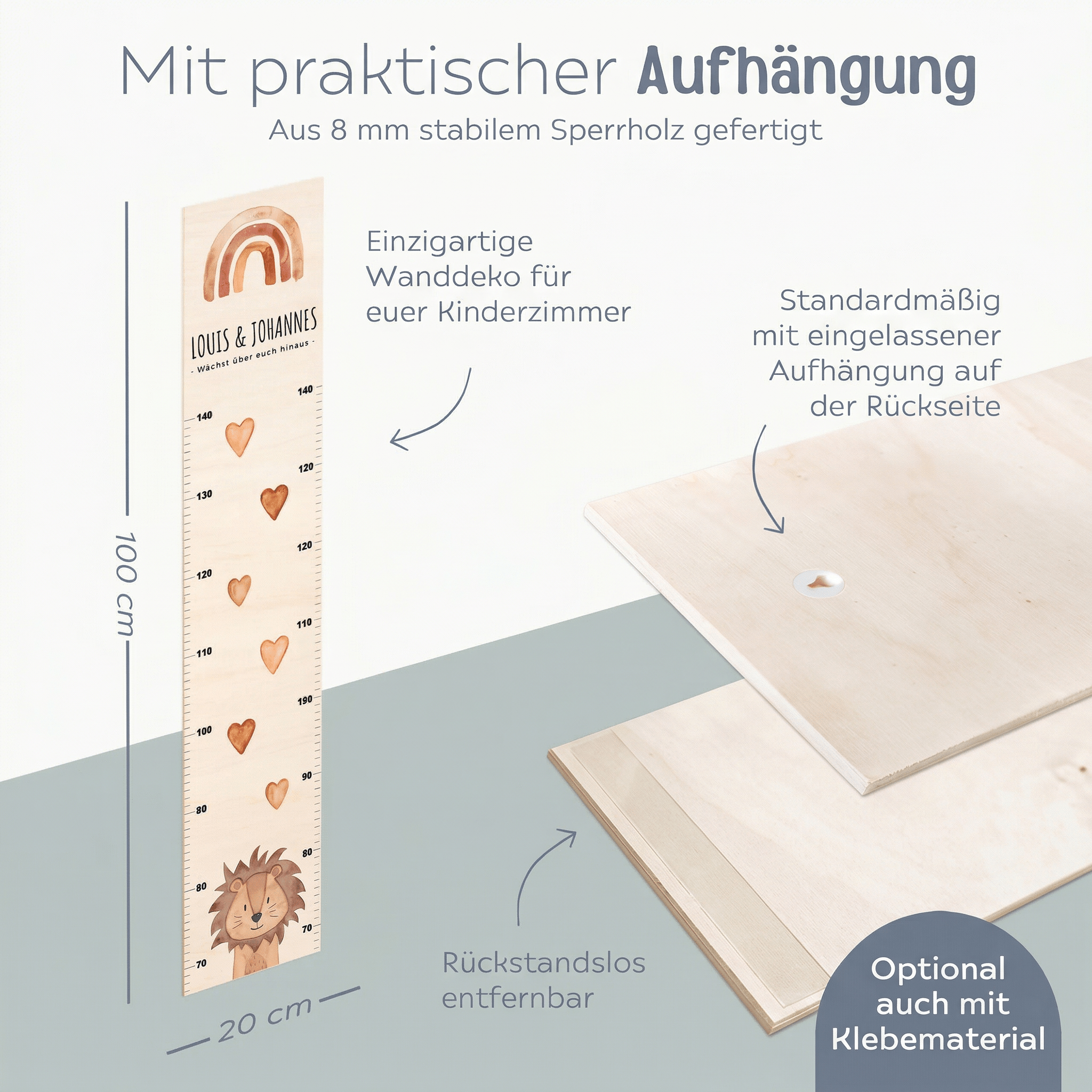 Kindermesslatte Geschwister Holz personalisiert - Tier Aquarell - wunderwunsch