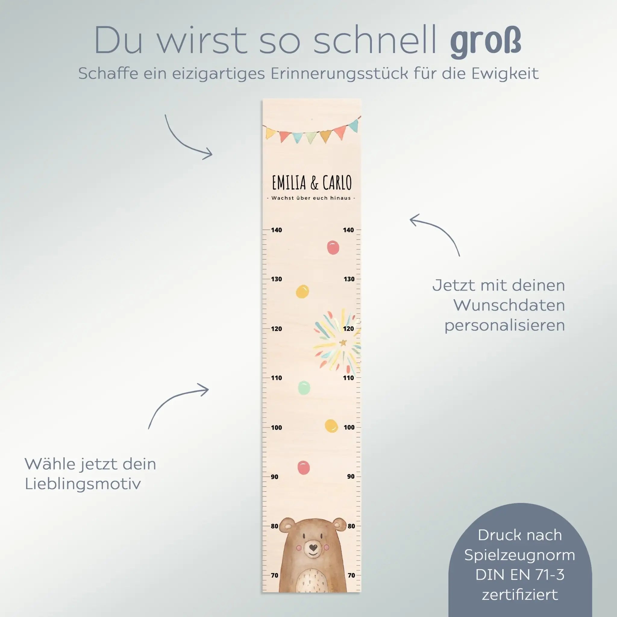 Kindermesslatte Geschwister Holz personalisiert - Tier Aquarell - wunderwunsch