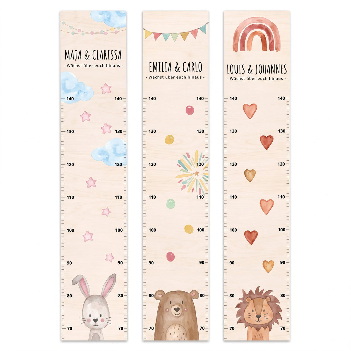 Kindermesslatte Geschwister Holz personalisiert - Tier Aquarell - wunderwunsch