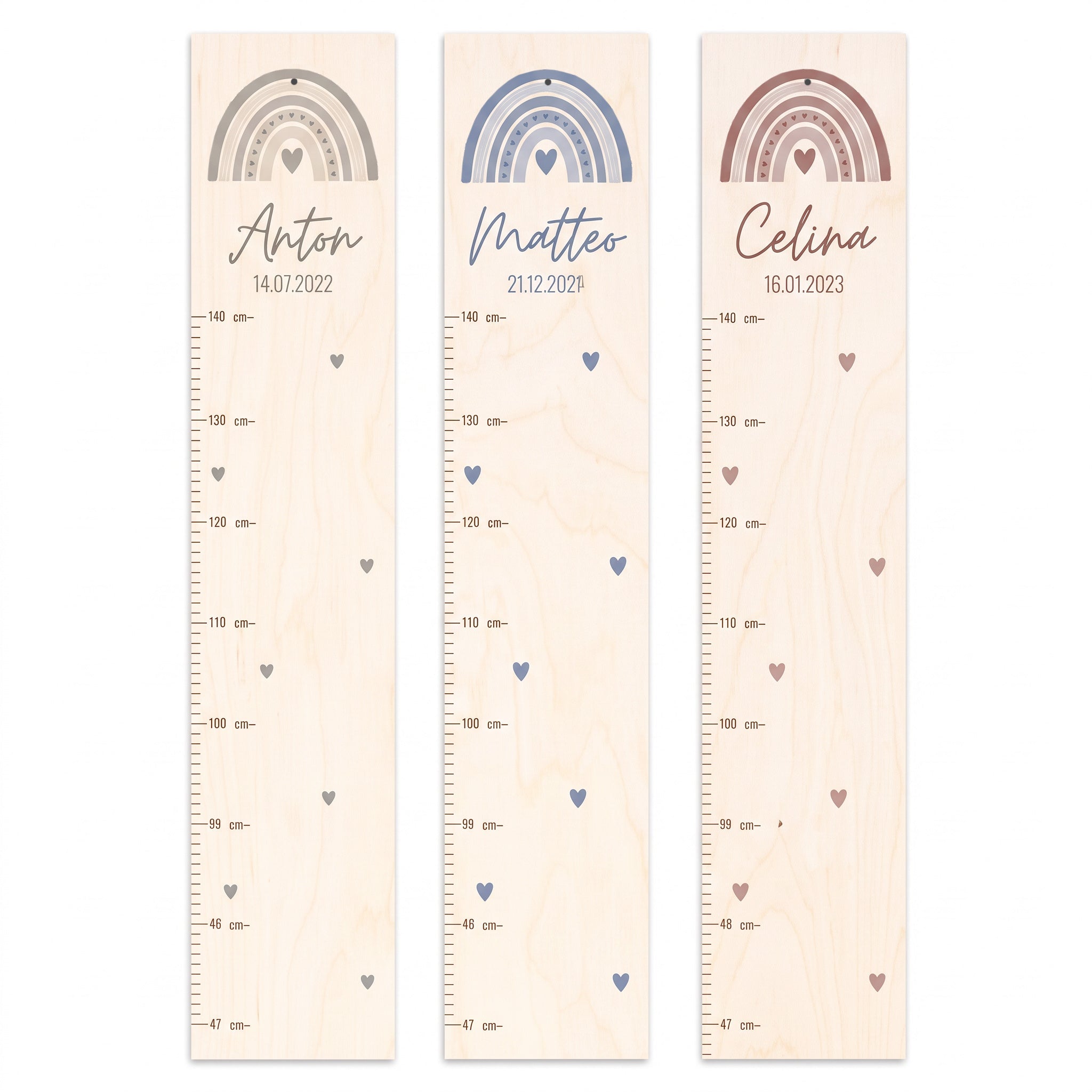 Kindermesslatte Holz personalisiert - Regenbogen Punkte Aquarell - wunderwunsch