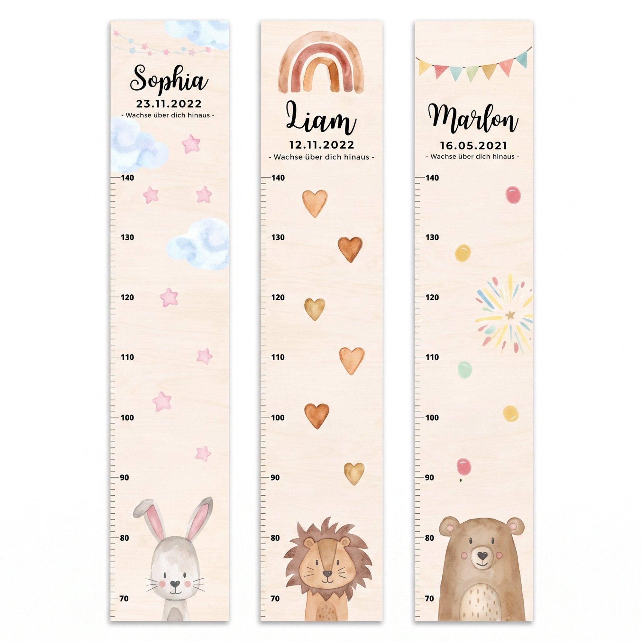 Kindermesslatte Holz personalisiert - Tier Aquarell - wunderwunsch