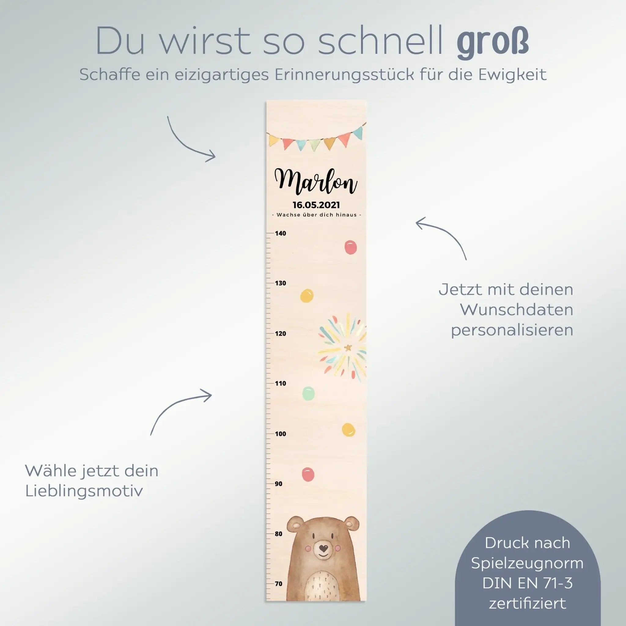 Kindermesslatte Holz personalisiert - Tier Aquarell - wunderwunsch