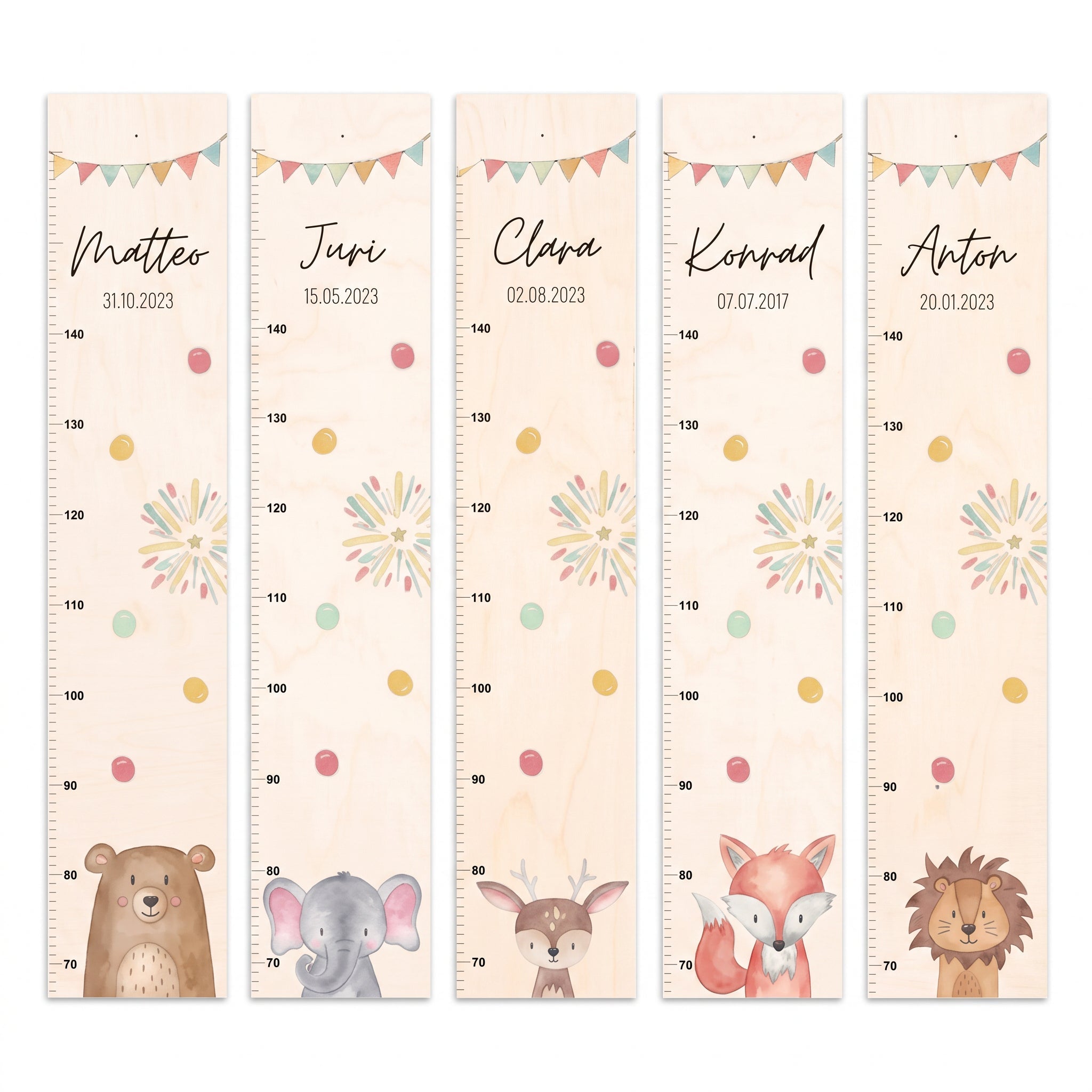 Kindermesslatte Holz personalisiert - Tier Girlande Aquarell - wunderwunsch