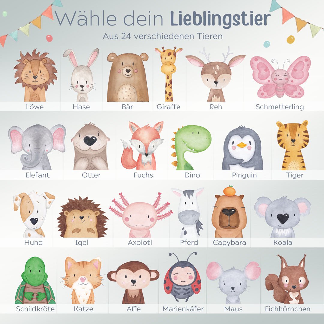 Kindermesslatte Holz personalisiert - Tier Girlande Aquarell - wunderwunsch