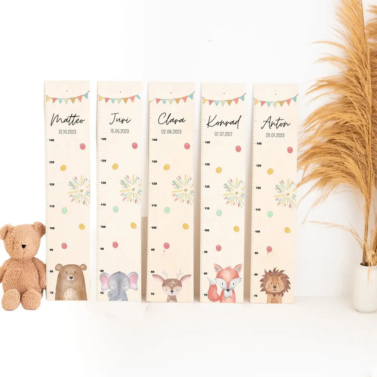 Kindermesslatte Holz personalisiert - Tier Girlande Aquarell - wunderwunsch