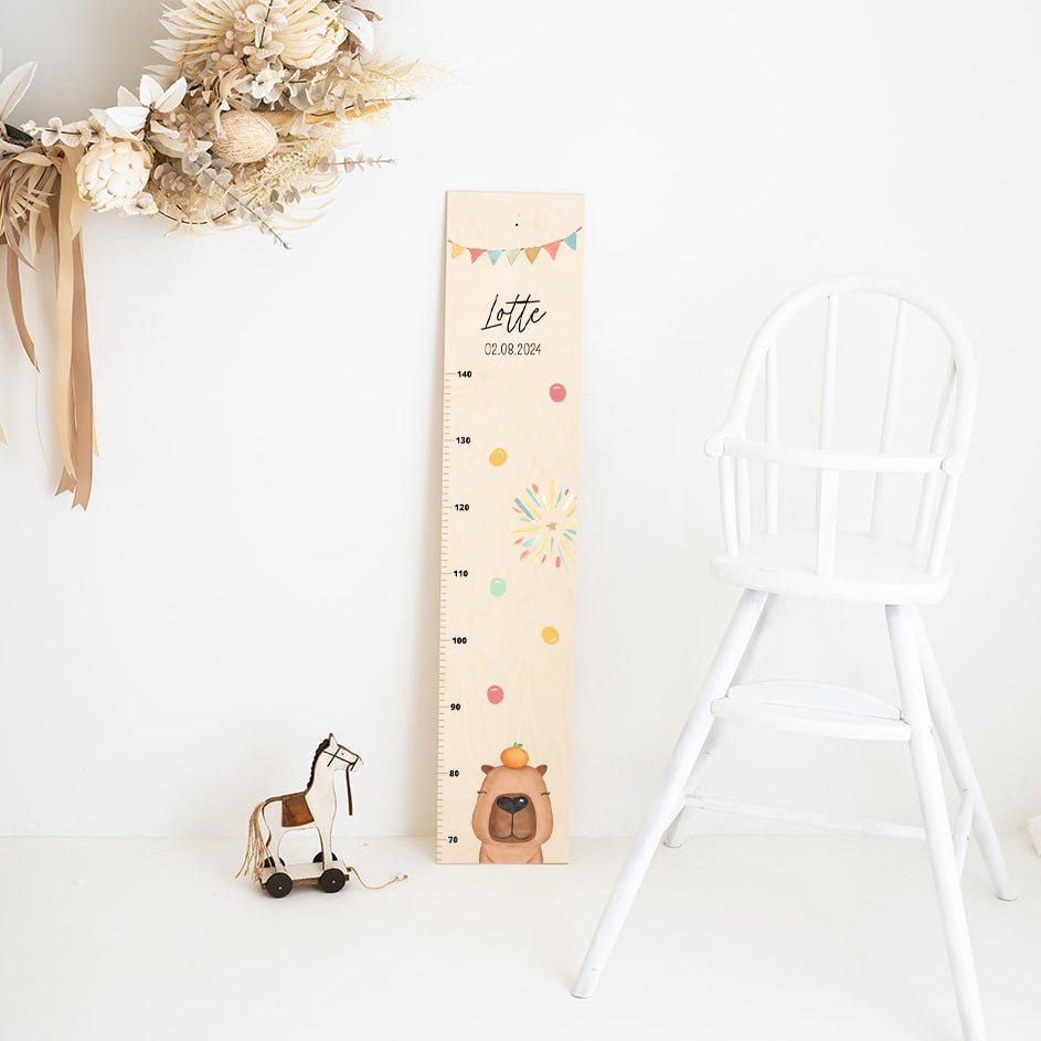Kindermesslatte Holz personalisiert - Tier Girlande Aquarell - wunderwunsch