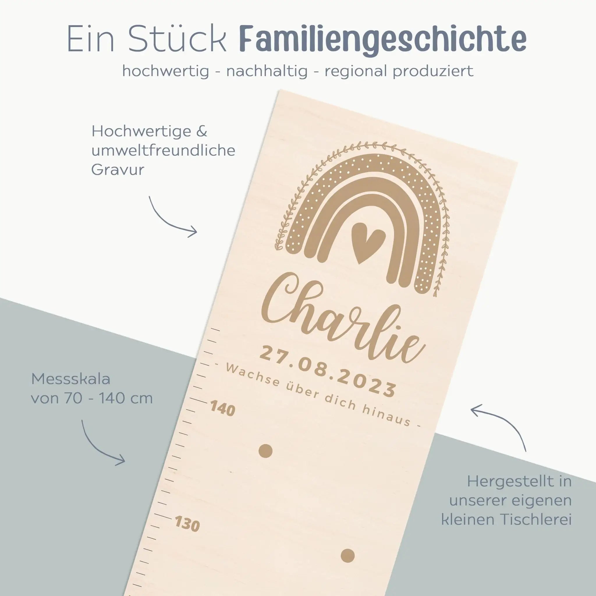 Kindermesslatte Holz personalisiert - Tier Gravur - wunderwunsch