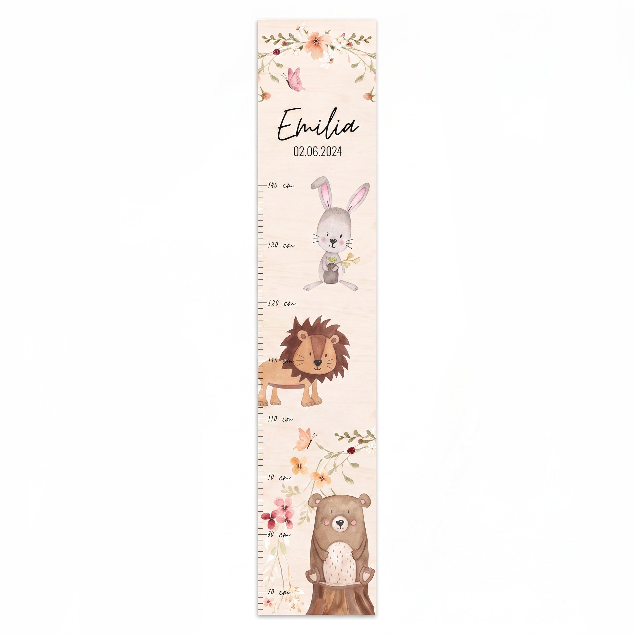 Kindermesslatte Holz personalisiert - Tiere Blumenkreis Aquarell - wunderwunsch