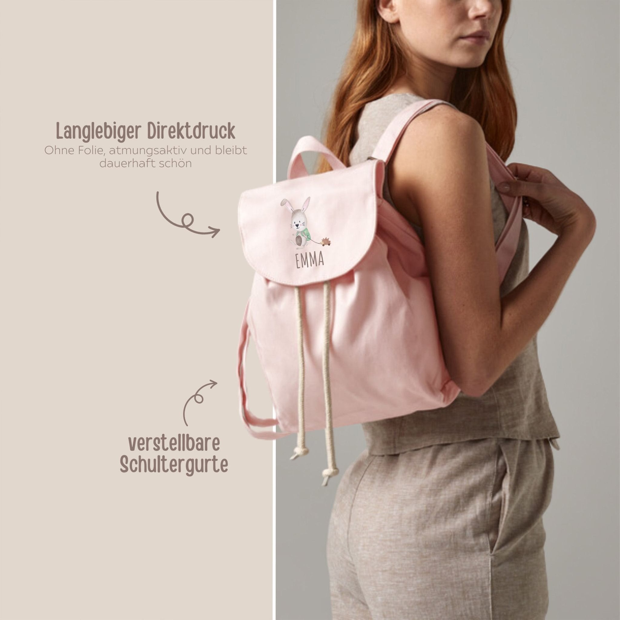 Kinderrucksack "Kitahase" aus GOTS - zertifizierter Bio - Baumwolle personalisiert - wunderwunsch