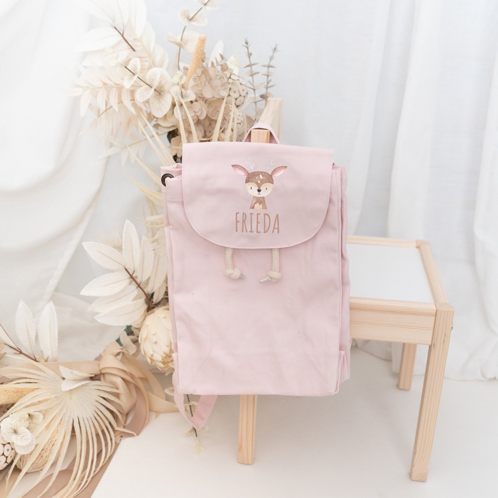 Kinderrucksack "Tier" (gerade Schrift) aus GOTS - zertifizierter Bio - Baumwolle personalisiert - wunderwunsch