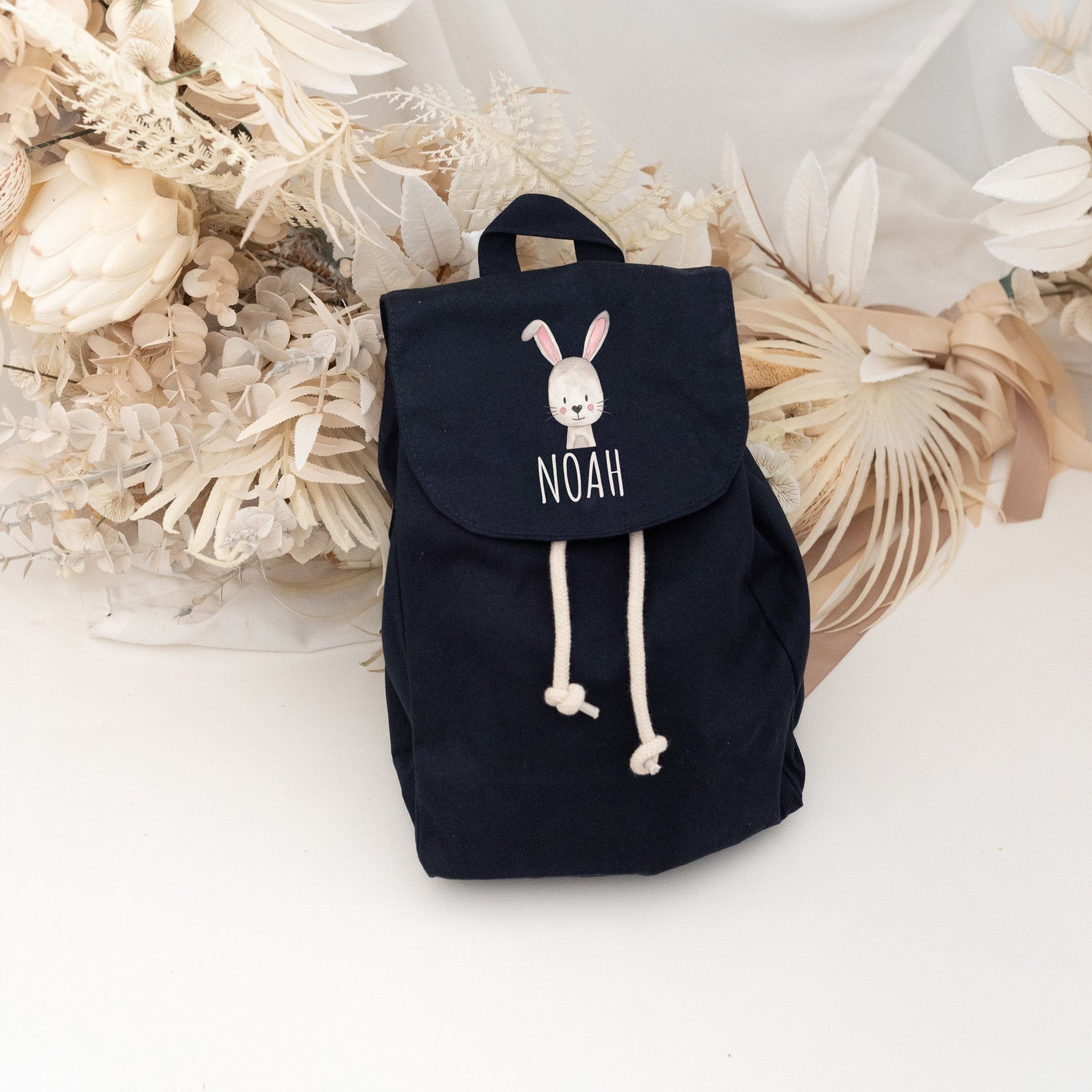Kinderrucksack "Tier" (gerade Schrift) aus GOTS - zertifizierter Bio - Baumwolle personalisiert - wunderwunsch