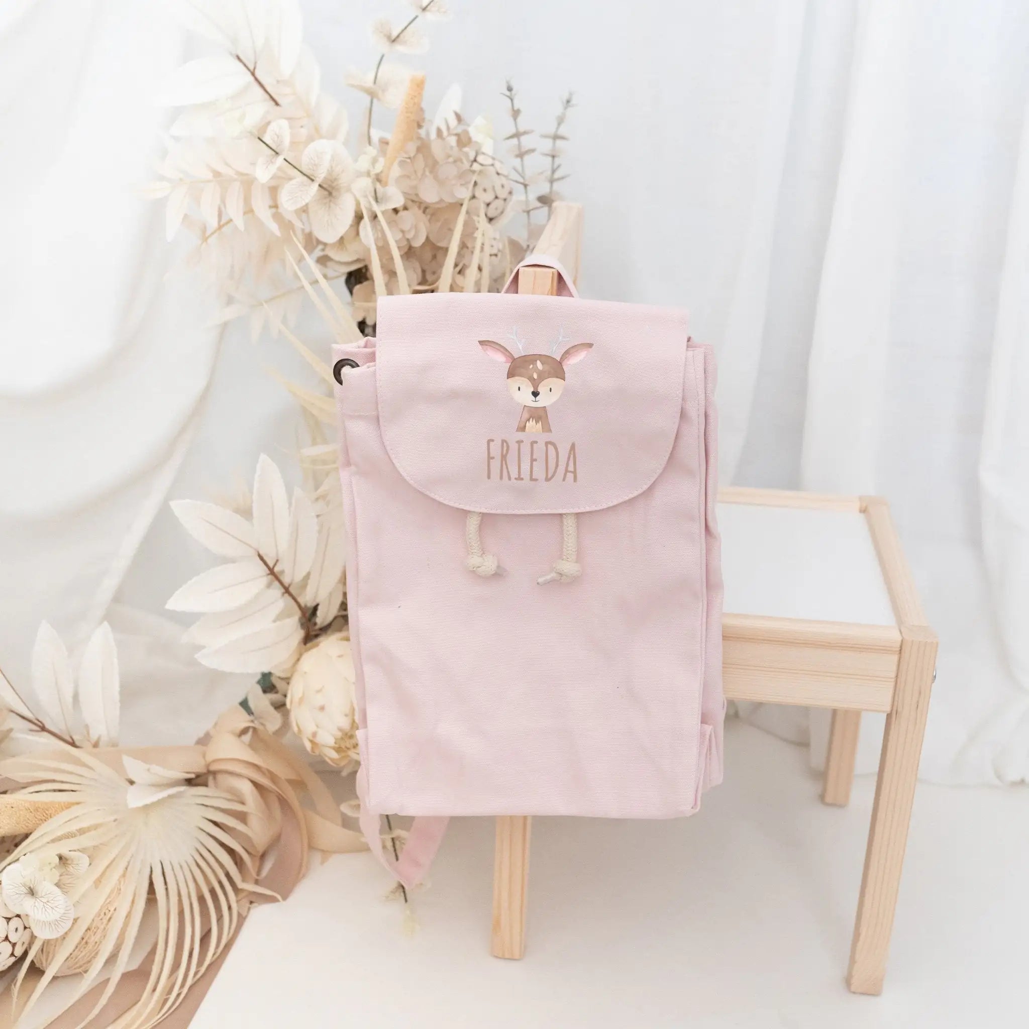 Kinderrucksack "Tier" (gerade Schrift) aus GOTS - zertifizierter Bio - Baumwolle personalisiert - wunderwunsch