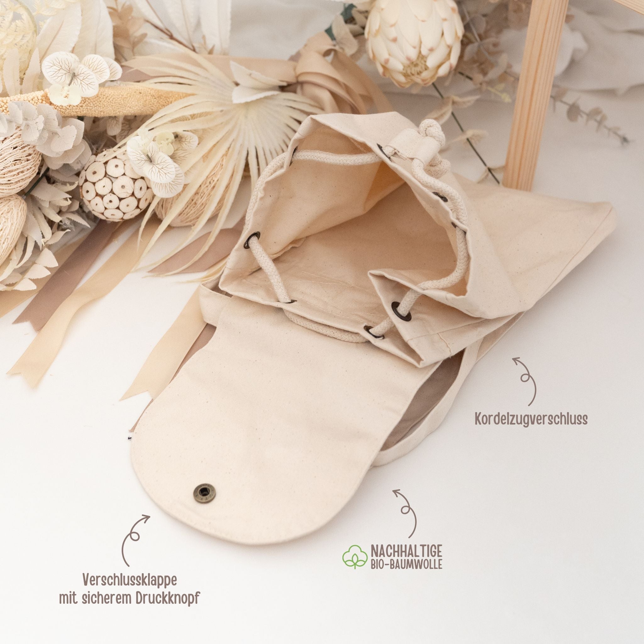 Kinderrucksack "Tier" (geschwungene Schrift) aus GOTS - zertifizierter Bio - Baumwolle personalisiert - wunderwunsch