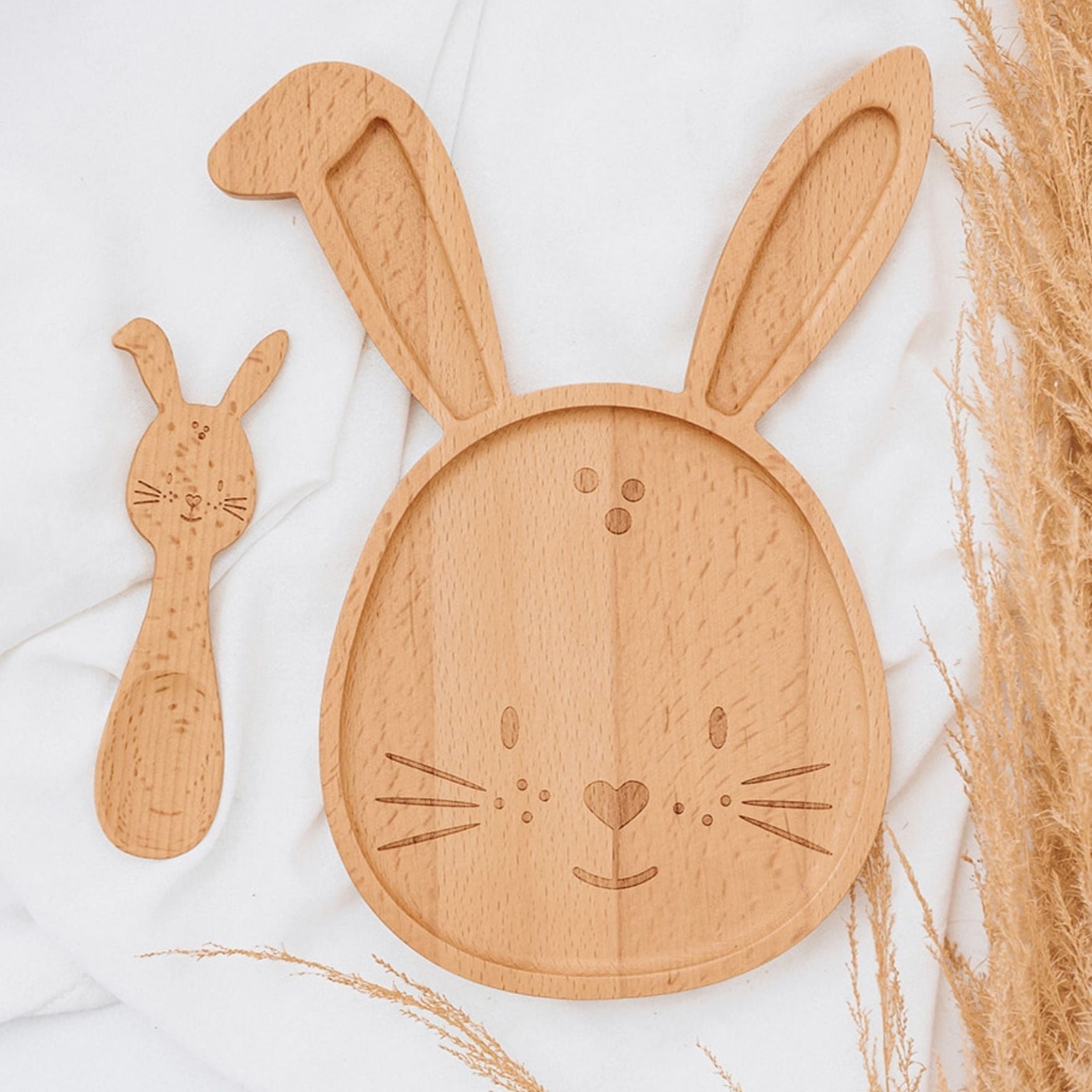 Kinderteller mit Kinderlöffel - Bär oder Hase - wunderwunsch