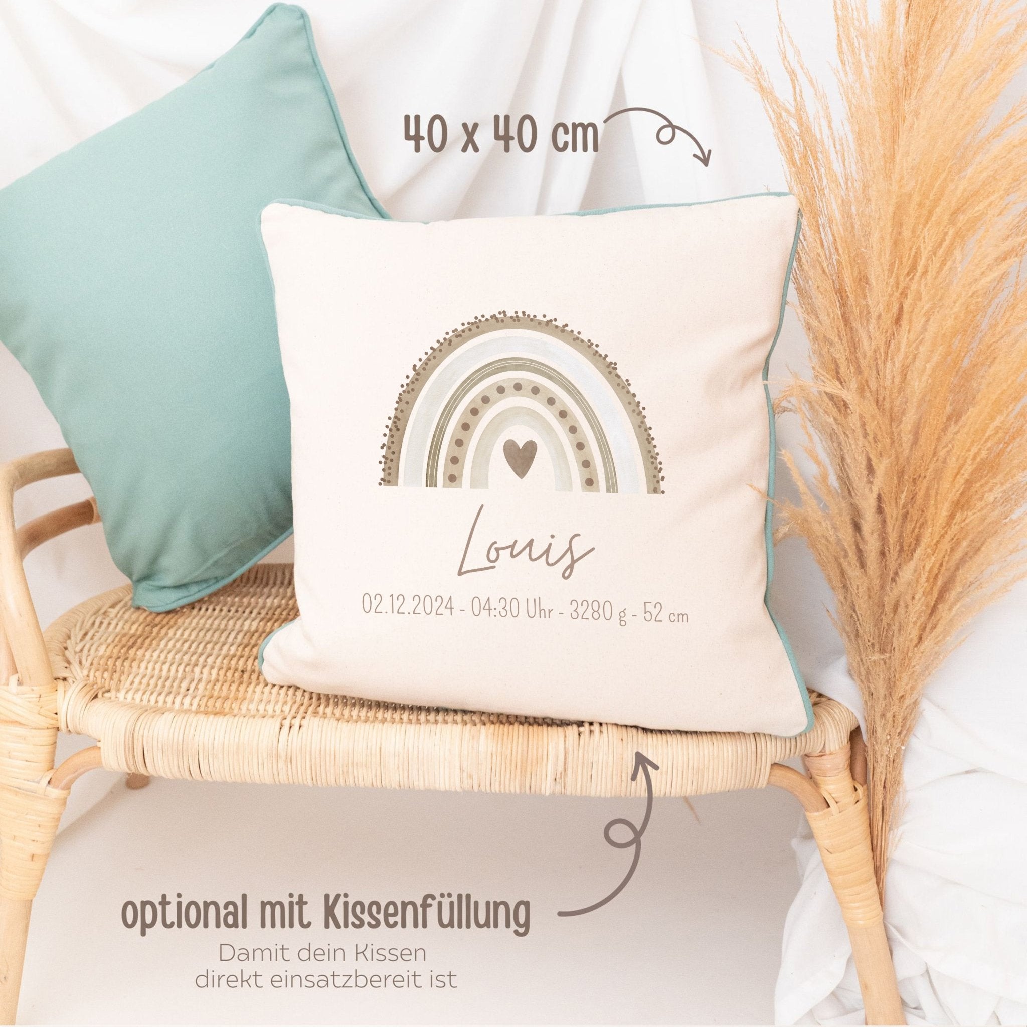 Kissen Baumwolle "Regenbogen" personalisiert - wunderwunsch
