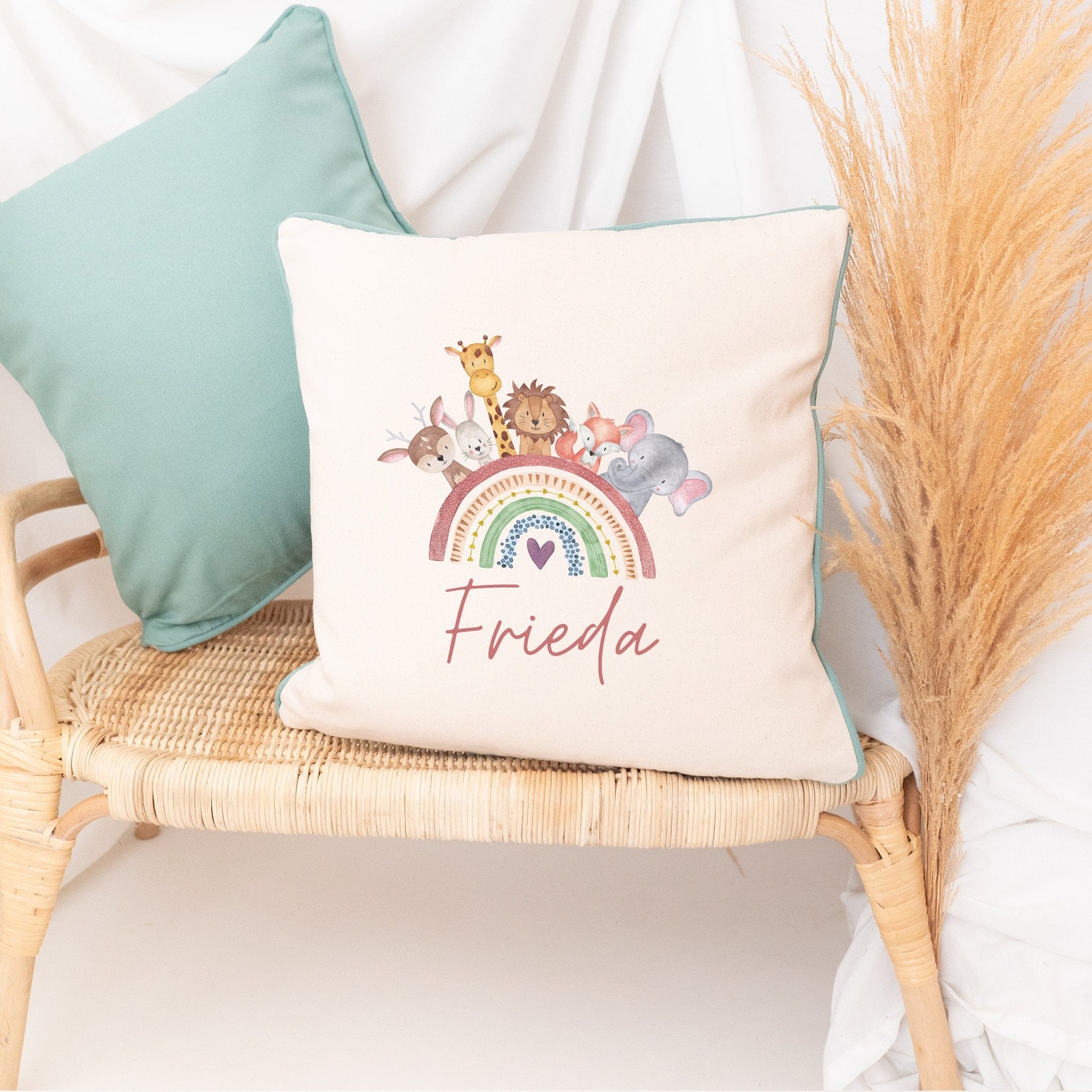 Kissen Baumwolle "Regenbogen Tiere" personalisiert - wunderwunsch