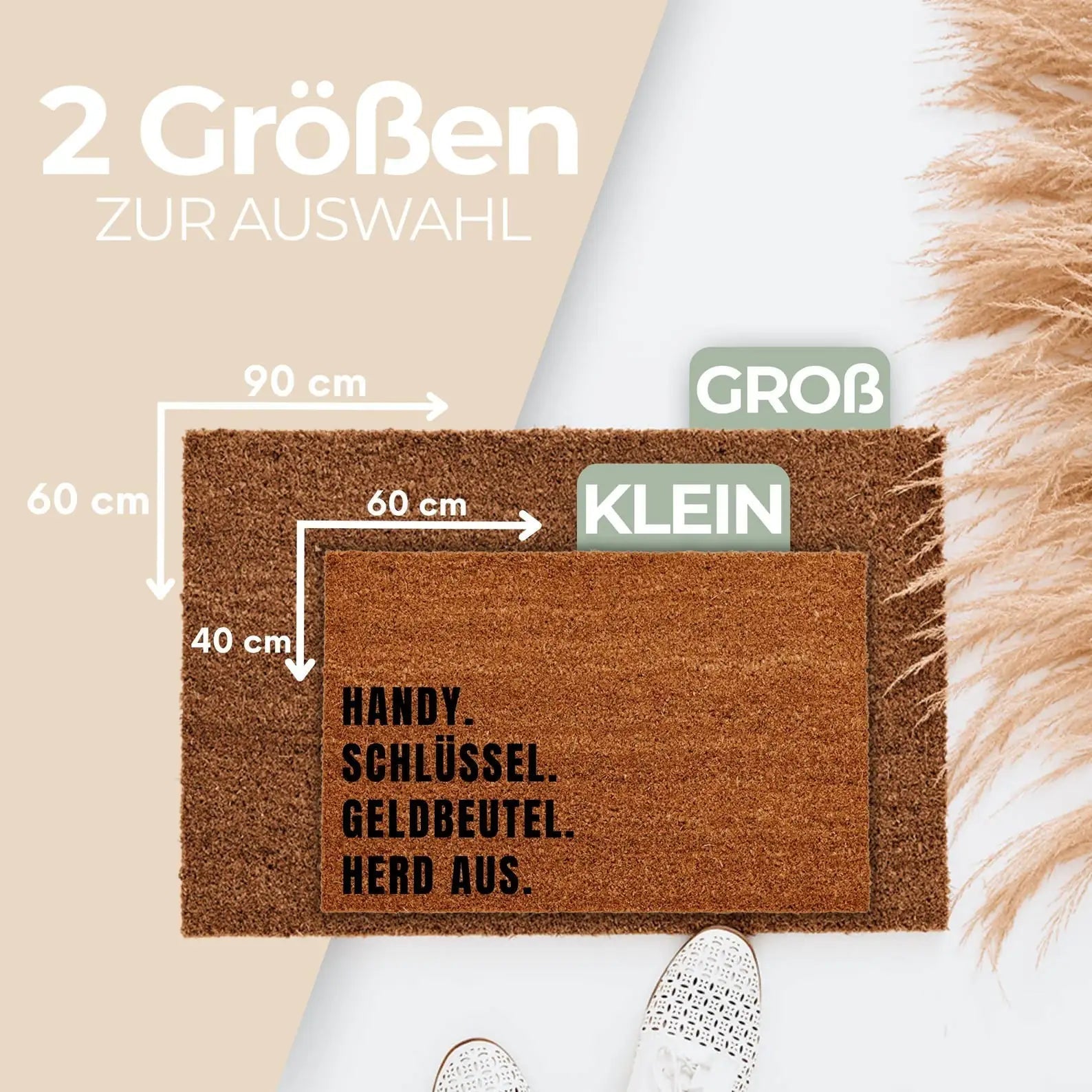 Kokos Fußmatte "Handy. Schlüssel. Geldbeutel. Herd aus." - wunderwunsch