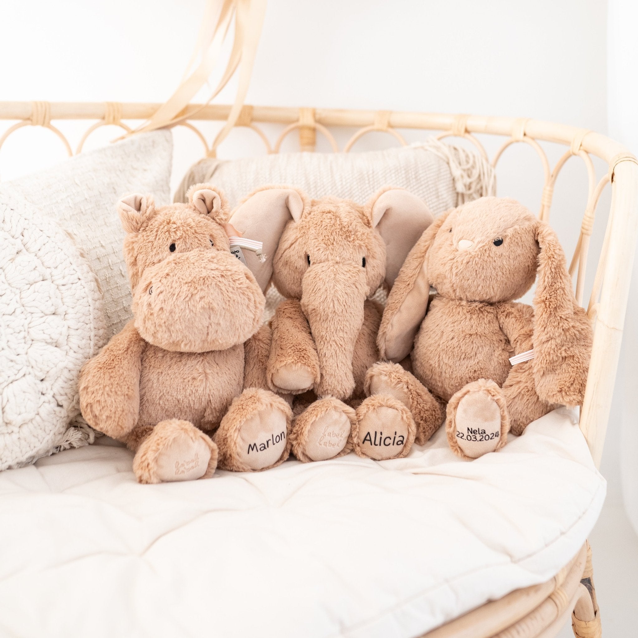 Kuscheltiere nougat - Nilpferd, Hase, Elefant personalisierbar - wunderwunsch