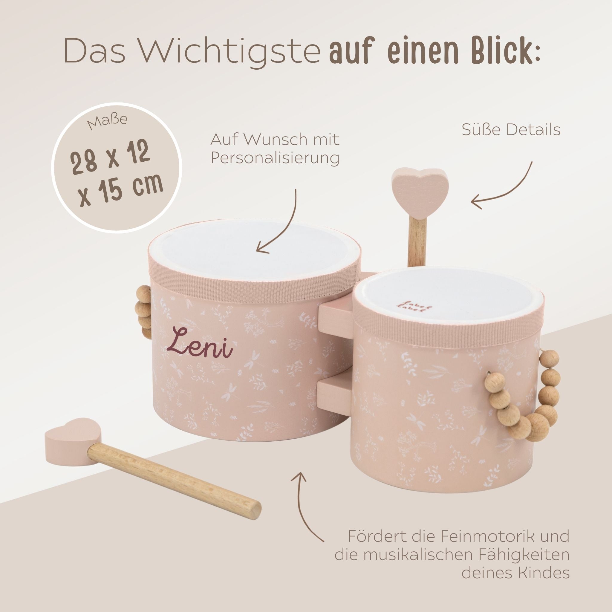 LABEL LABEL Bongo Trommeln personalisiert - rosa, blau oder nougat - wunderwunsch