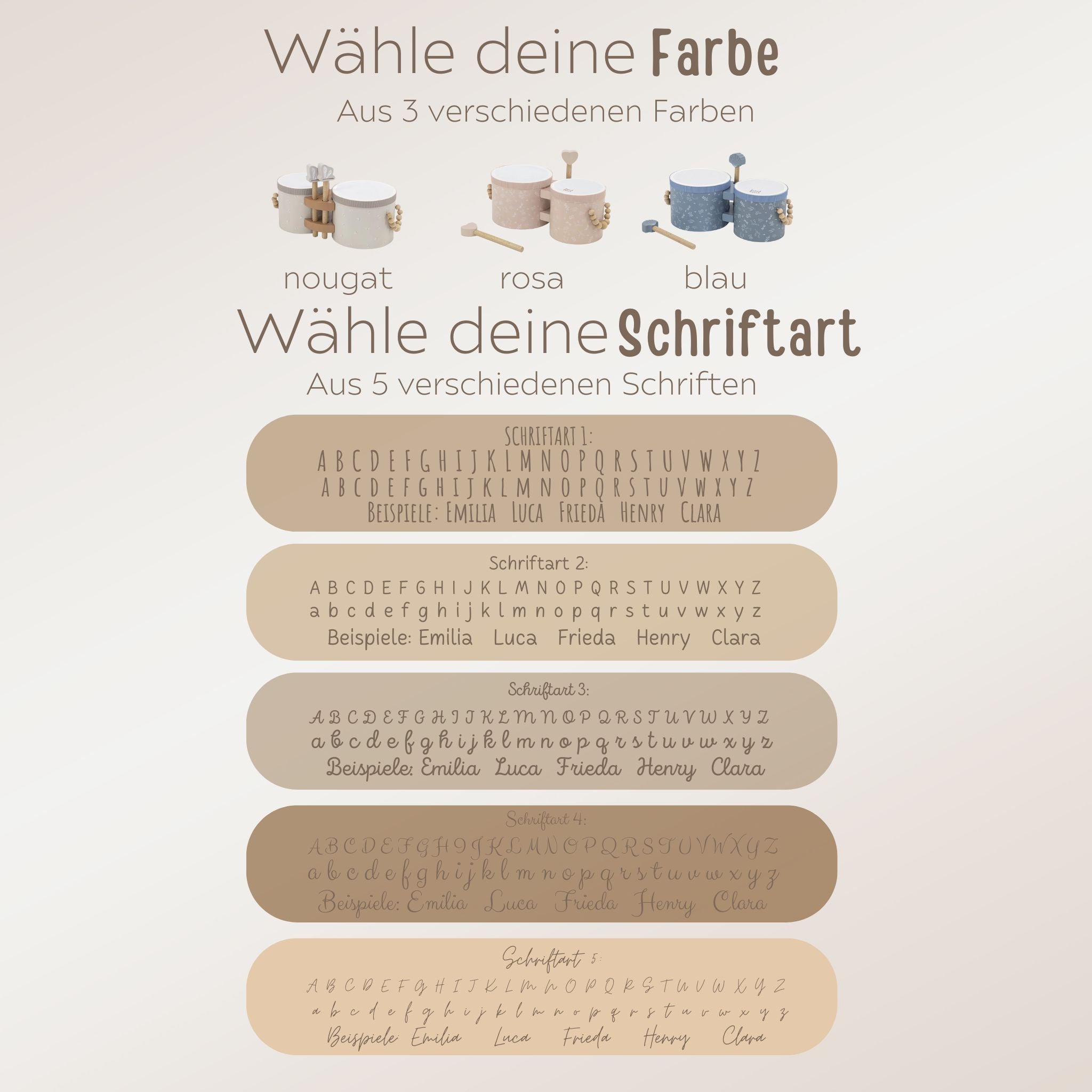 LABEL LABEL Bongo Trommeln personalisiert - rosa, blau oder nougat - wunderwunsch