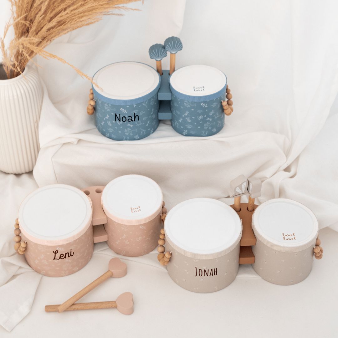 LABEL LABEL Bongo Trommeln personalisiert - rosa, blau oder nougat