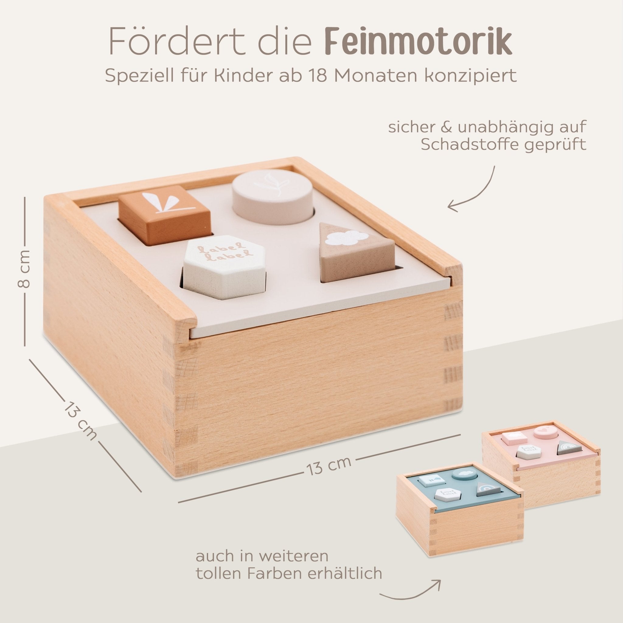 LABEL LABEL Sortierspiel Formen eckig personalisiert - rosa, blau und beige - wunderwunsch