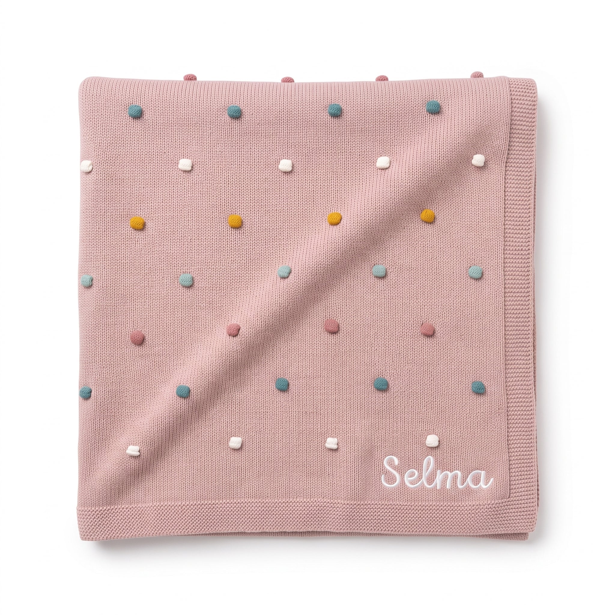 LÄSSIG Baby Strickdecke rosa mit bunten Punkten personalisiert - wunderwunsch