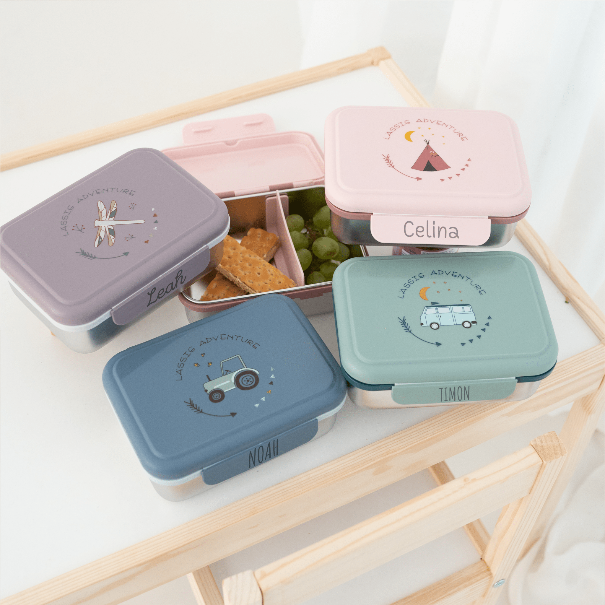 LÄSSIG Kinder Brotdose Edelstahl "Adventure" personalisierbar - wunderwunsch