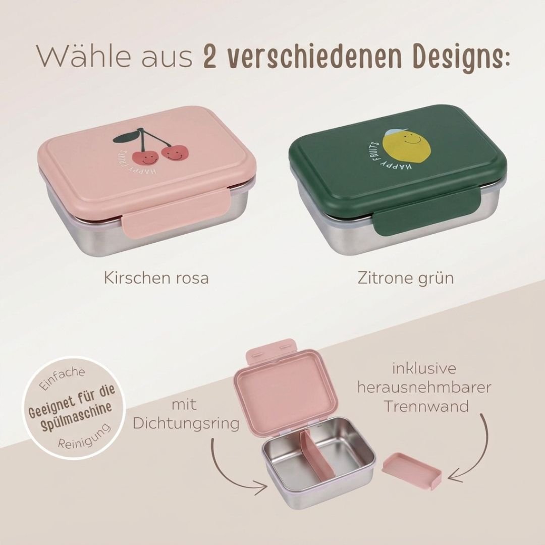 LÄSSIG Kinder Brotdose Edelstahl "Happy Fruits" personalisierbar - wunderwunsch