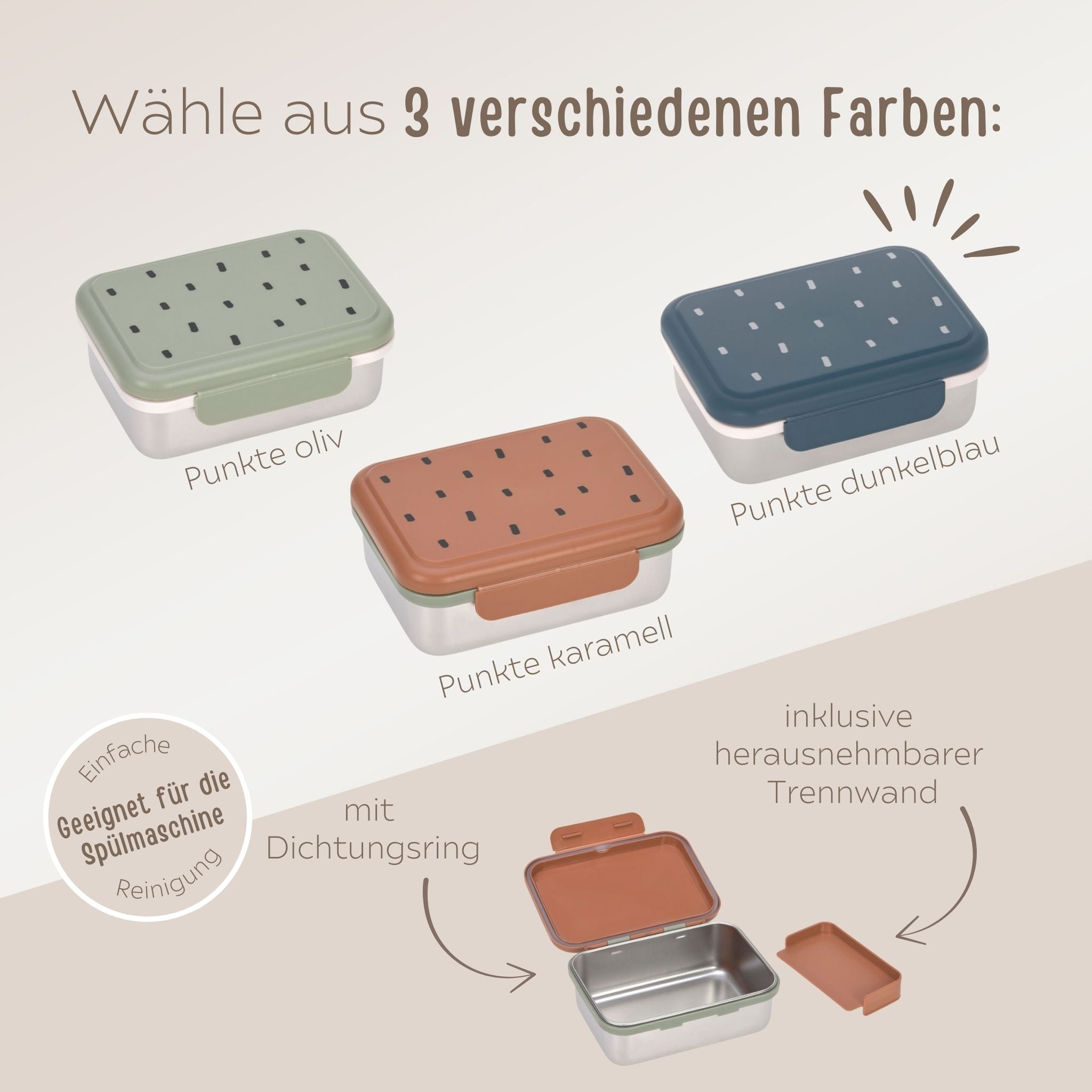 LÄSSIG Kinder Brotdose Edelstahl "Punkte" personalisierbar - wunderwunsch