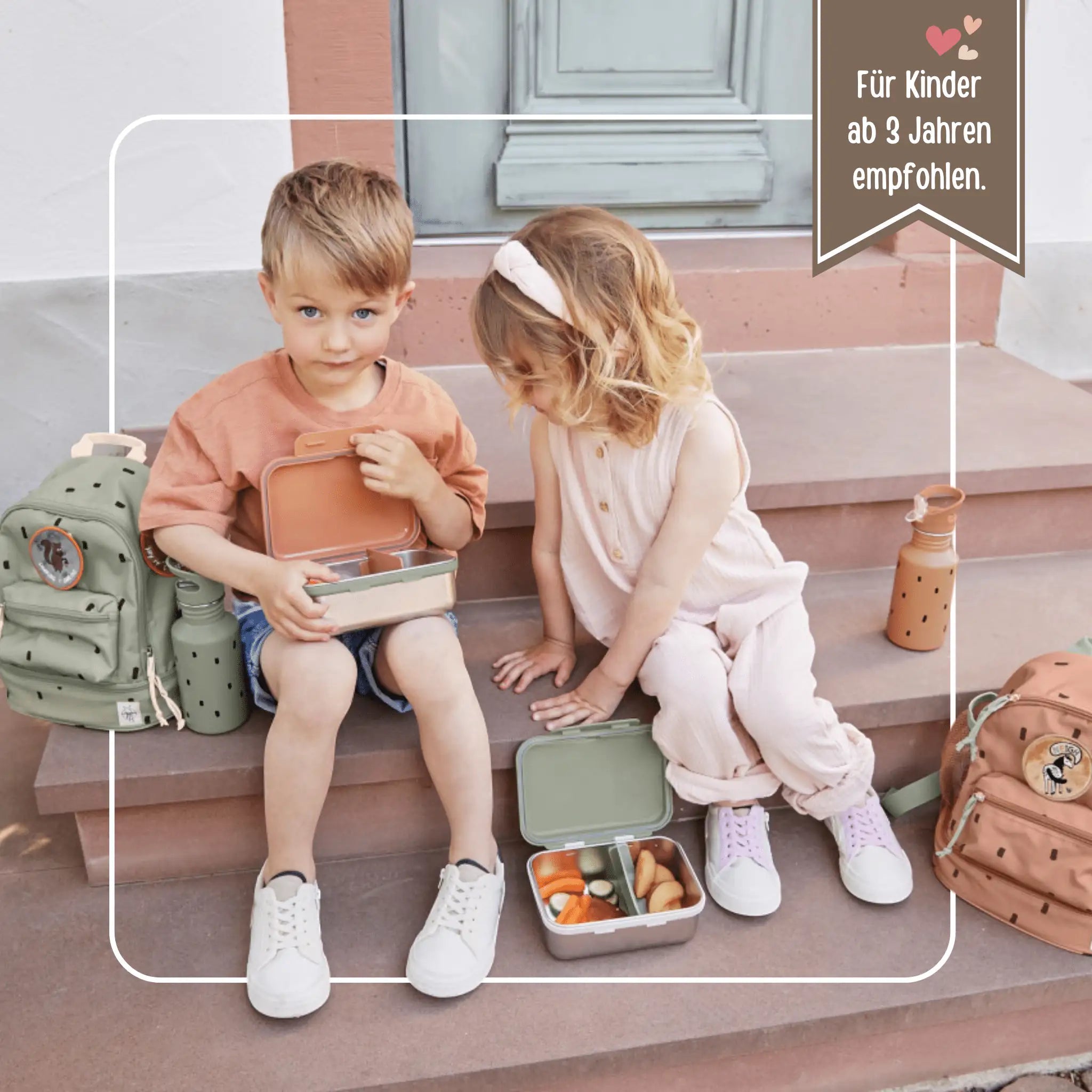 LÄSSIG Kindergarten - Set "Punkte rund" - Rucksack, Trinkflasche & Lunchbox - wunderwunsch